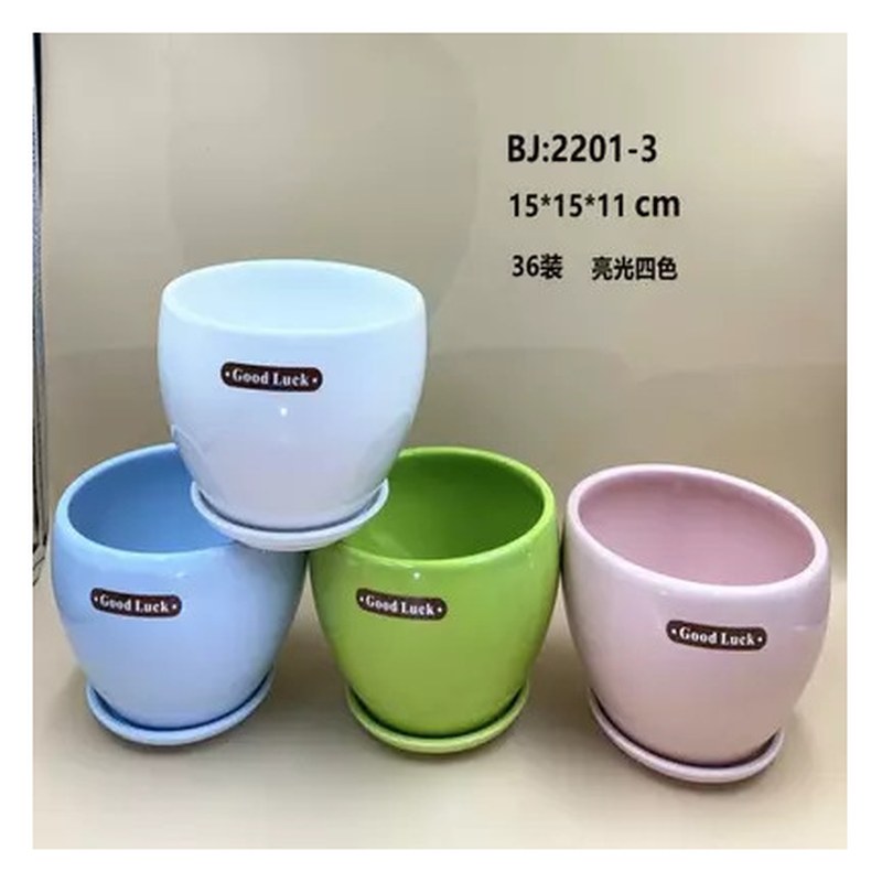 Good Luck ceramic pot with saucer