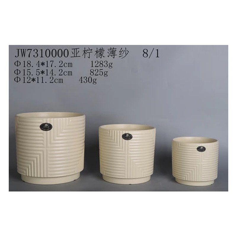 Textured ceramic pot set of 3, cream