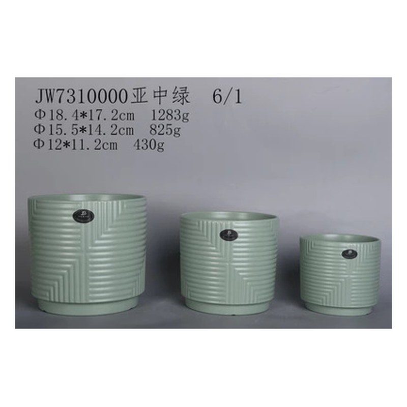 Textured ceramic pot set of 3, green
