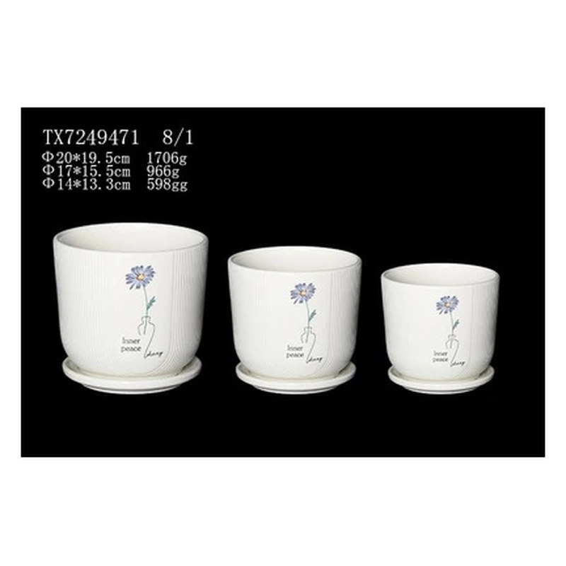 Blue flower print ceramic pot set of 3