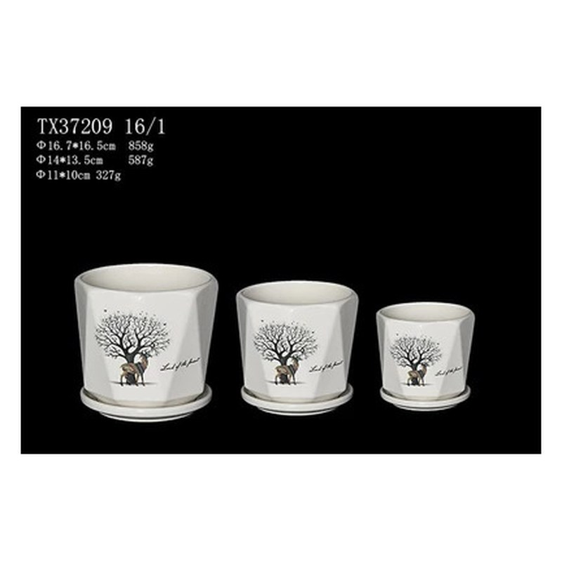 Tree print ceramic pot set of 3