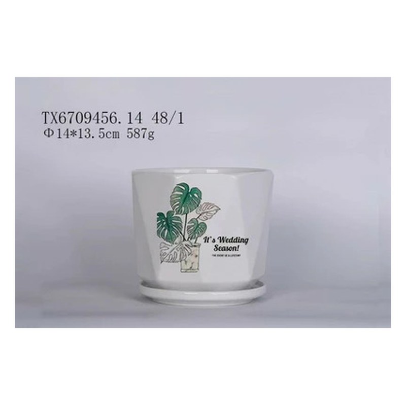 Wedding print ceramic pot with saucer