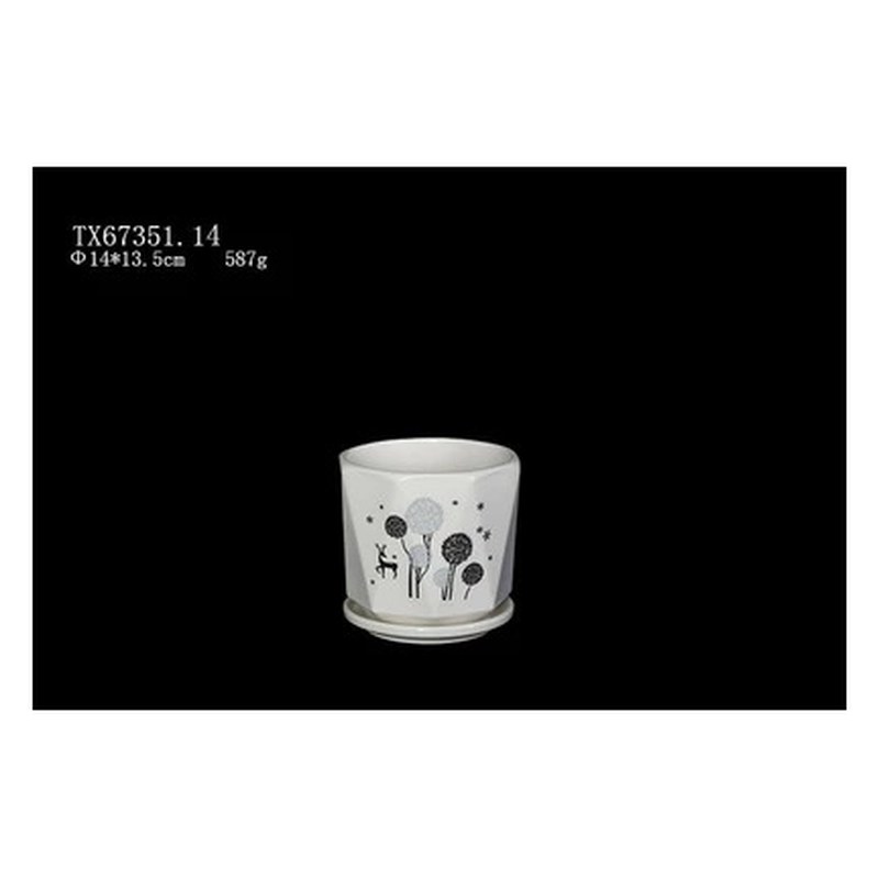 Dandelion print ceramic pot with saucer