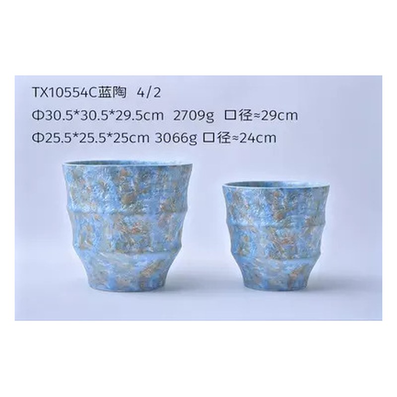 Stone texture ceramic pot set of 2 - Blue