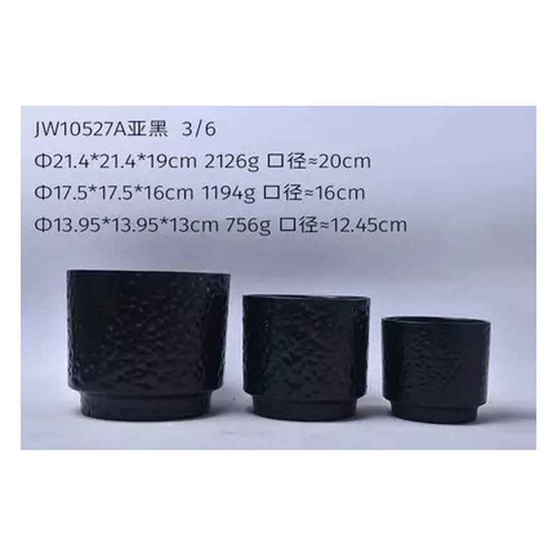 Textured ceramic pot set of 3, black