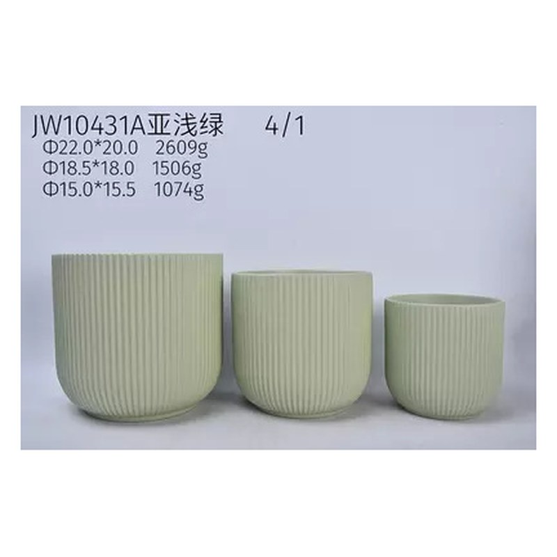 Ribbed ceramic pot set of 3, 22 cm