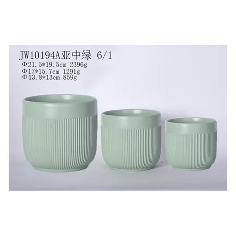 Ribbed ceramic pot set of 3, 21.5 cm