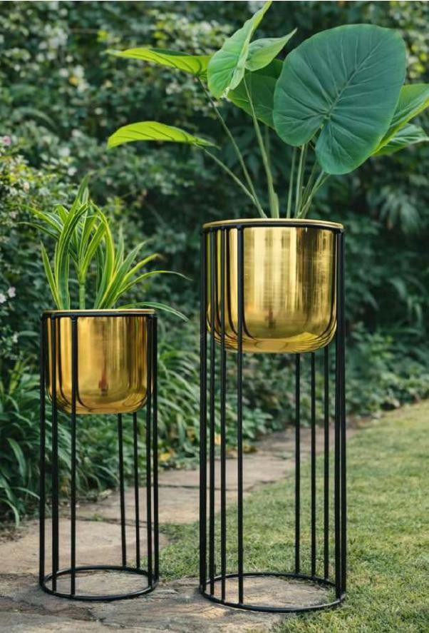 Metal stand with pot in plating brass 1244 copper, image 2 of 2
