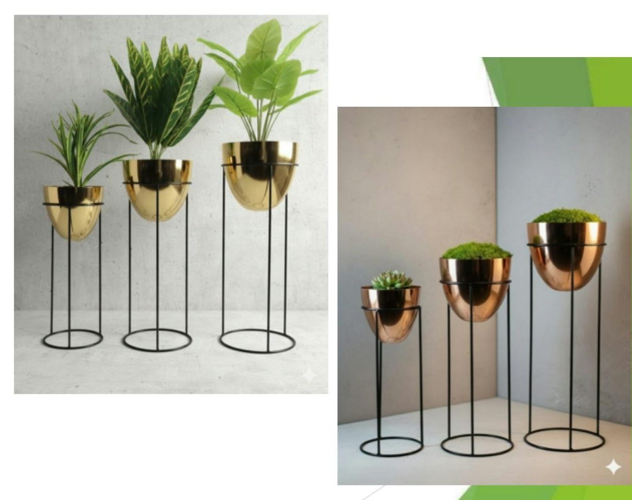 Egg shaped fancy planters set of 3 in plating brass 1500 copper