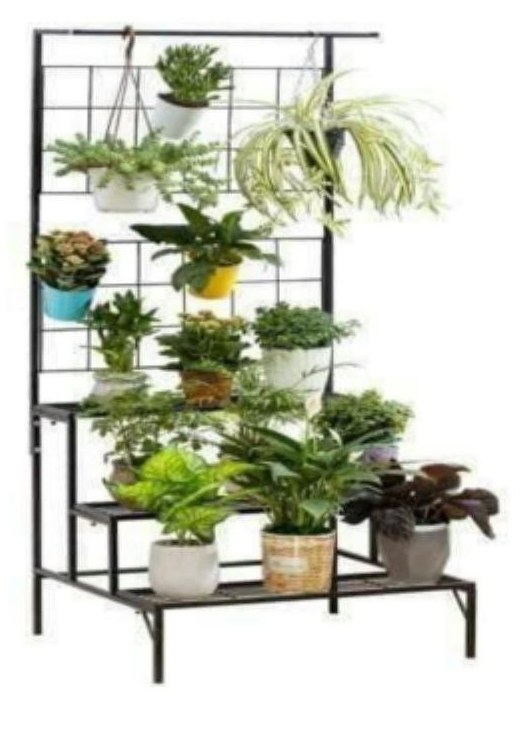 Metal three tier planter stand black 1261