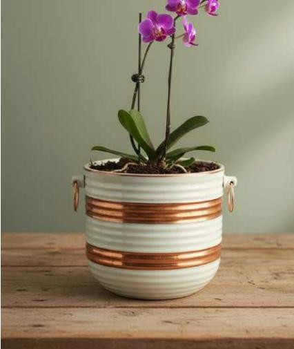 Metal ribbed big planter 1415BC, image 2 of 3