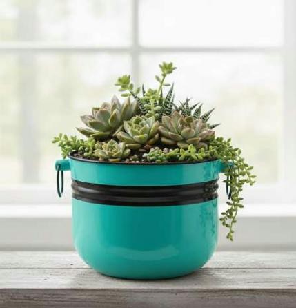 Metal ribbed big planter 1414AB, image 2 of 3