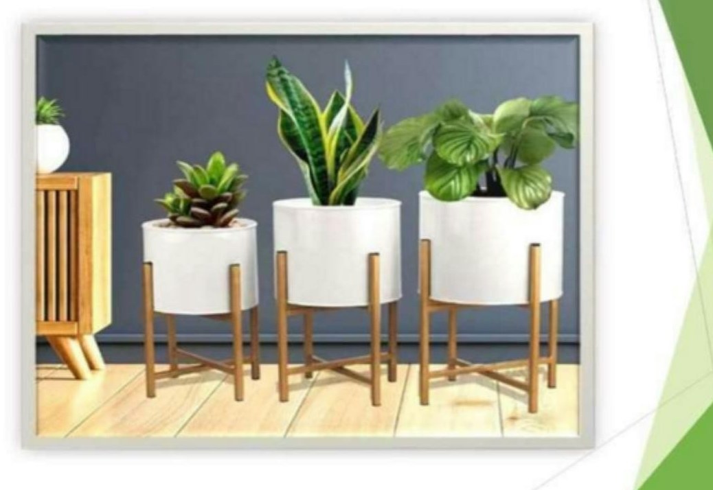 Metal white pot with gold stand 1220B