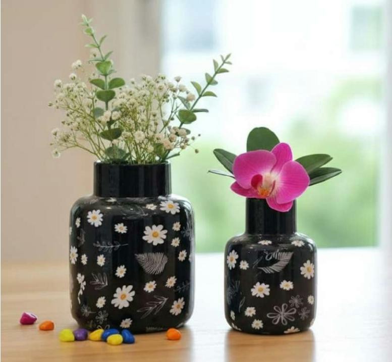 Metal small flower vase set of 2 1423A