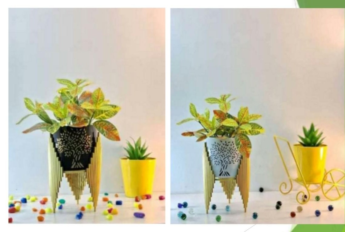 Metal pot with gold stand 1234F