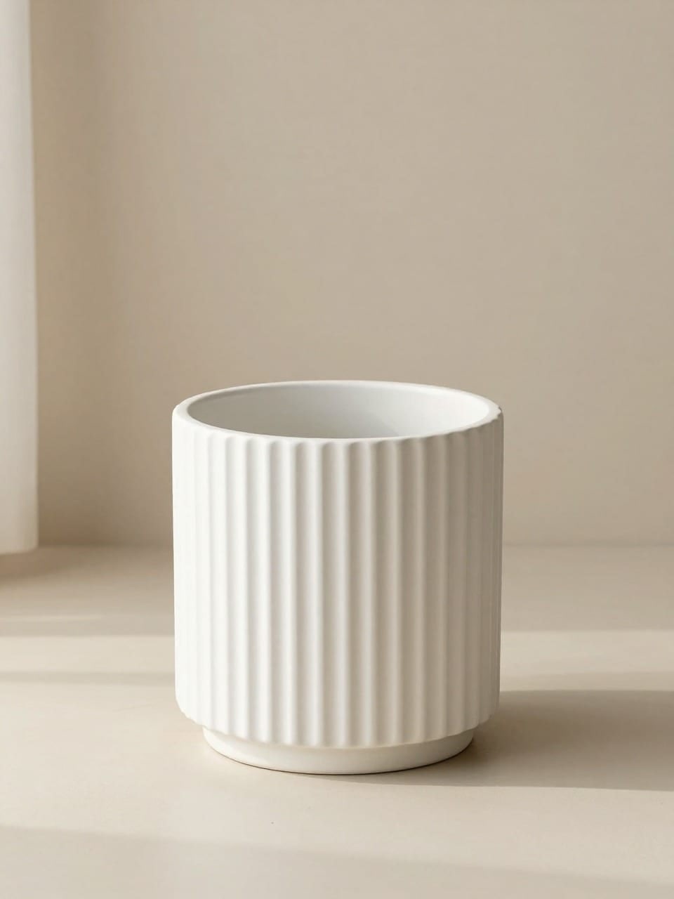 Ribbed White Ceramic Planter