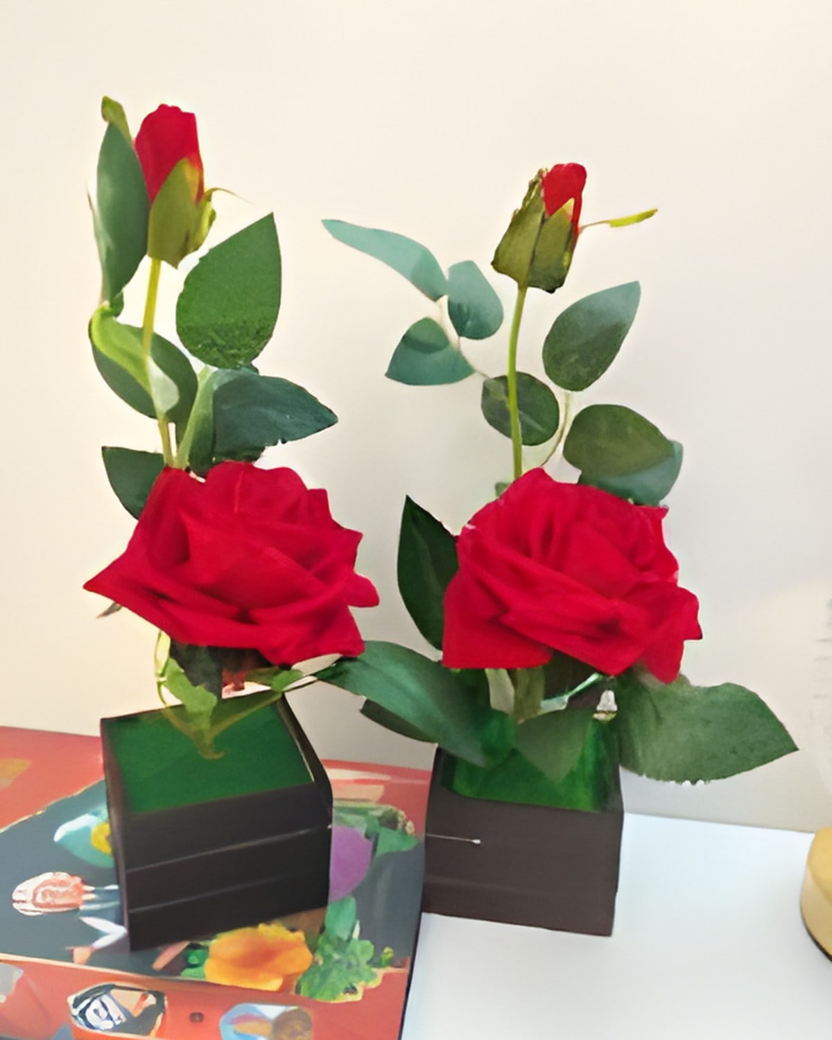 Set of 2 Artificial Rose Buds in Plastic Pots