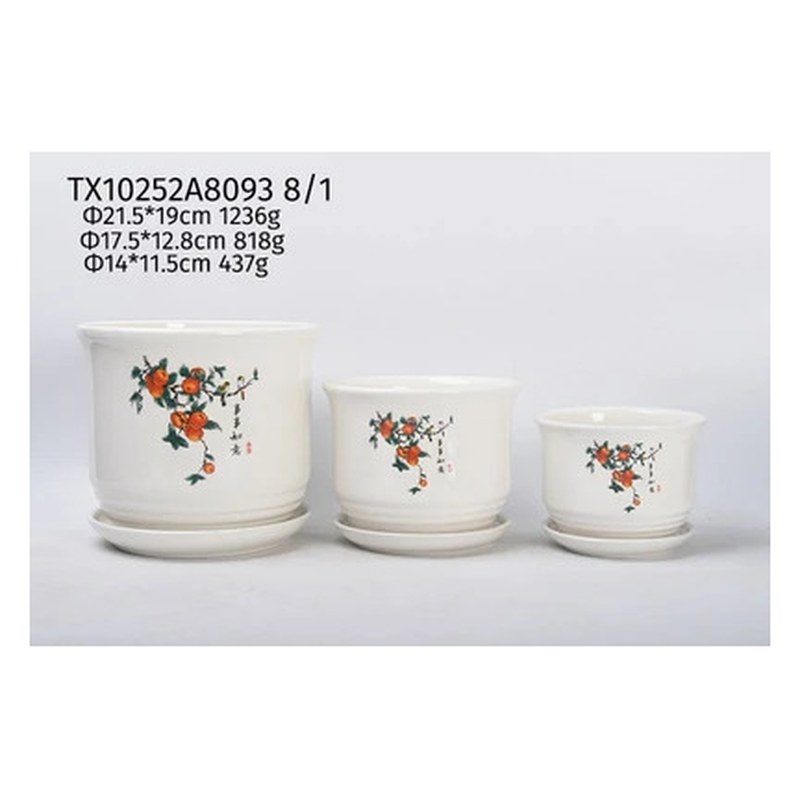 Floral print ceramic pot set of 3