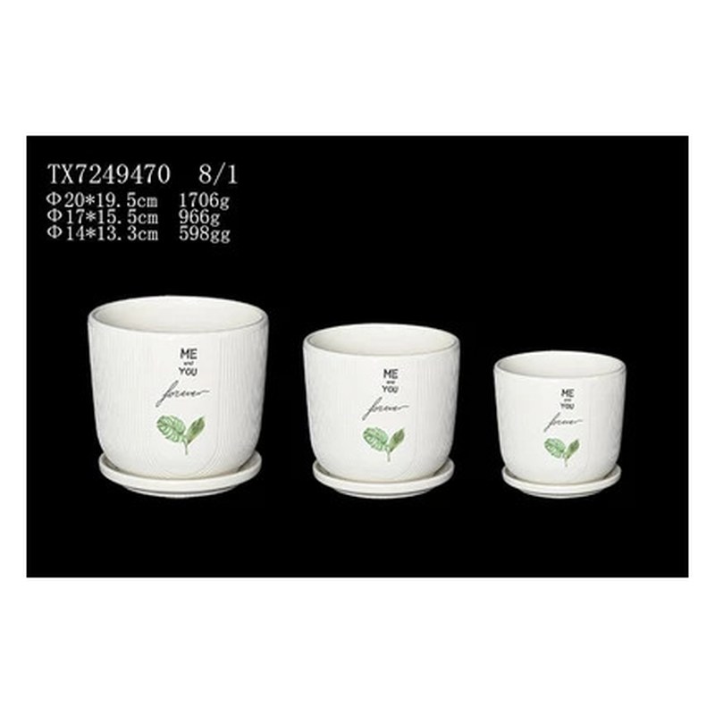 Forever leaf ceramic pot set of 3, large