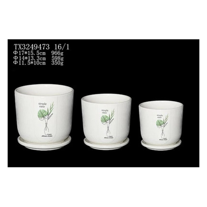 Herb sprig ceramic pot set of 3