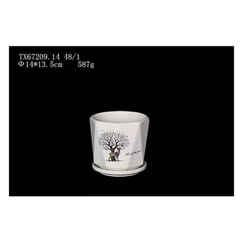 Tree print ceramic pot with saucer