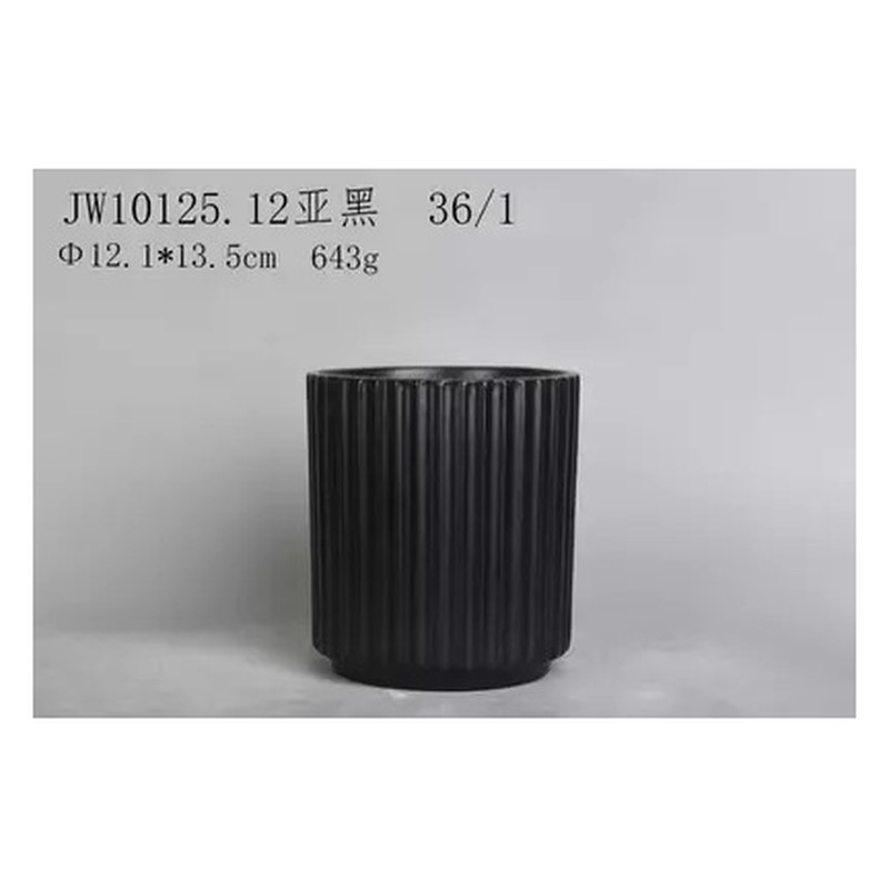 Ribbed ceramic pot, 12 cm - Black
