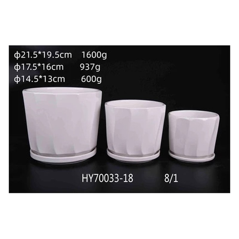 Faceted ceramic pot set of 3, lilac
