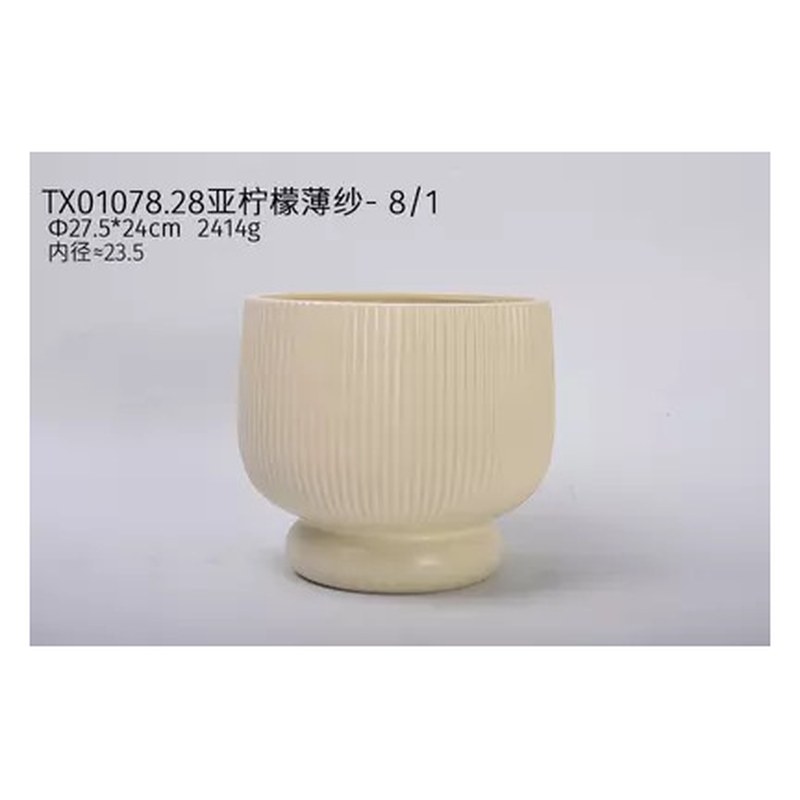Ribbed pedestal planter, 27 cm - Cream