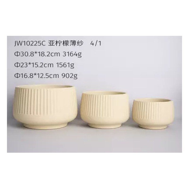 Ribbed ceramic pot set of 3, cream