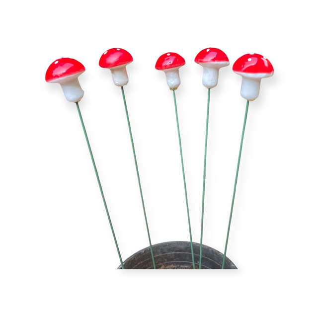 Red mushroom garden stakes
