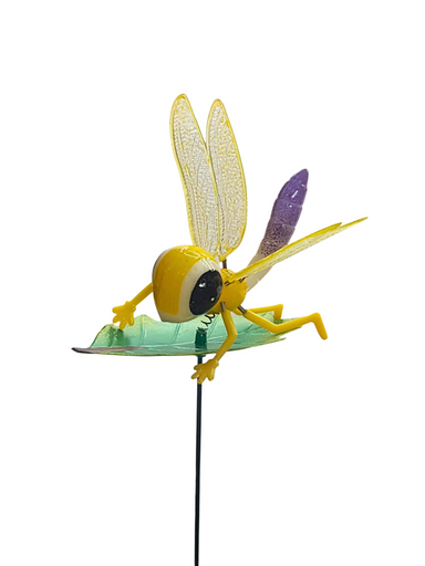 Dragonfly on lily pad garden stake