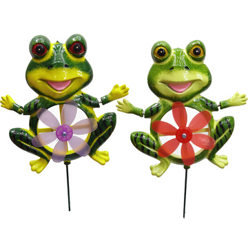 Frog windmill garden stakes
