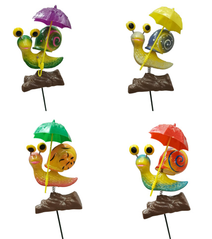 Snail with umbrella garden stakes