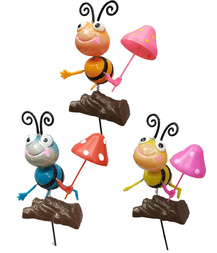 Bee with mushroom garden stakes