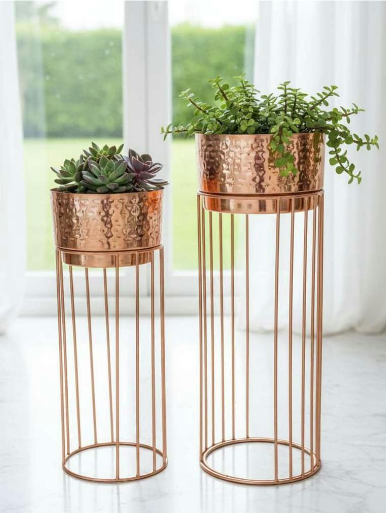 Metal iron planter set of 2 1719 copper