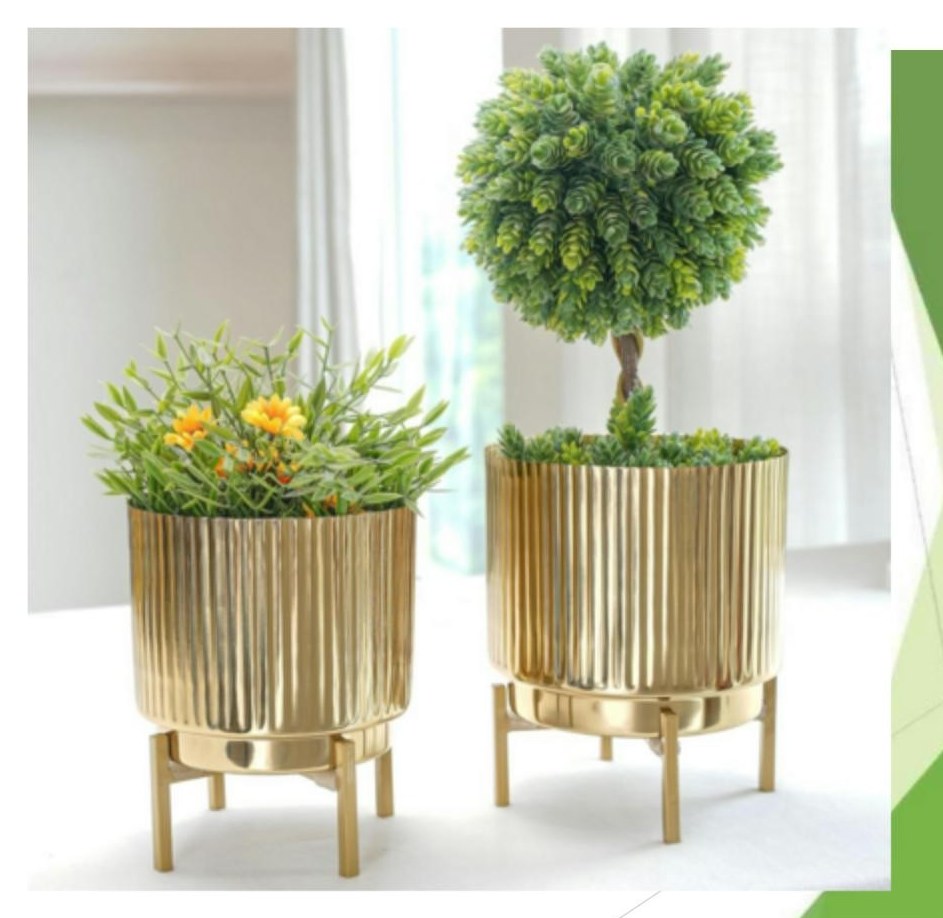 Metal iron planter set of 2 brass 1721