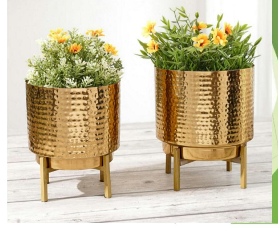 Metal iron planter set of 2 brass 1722