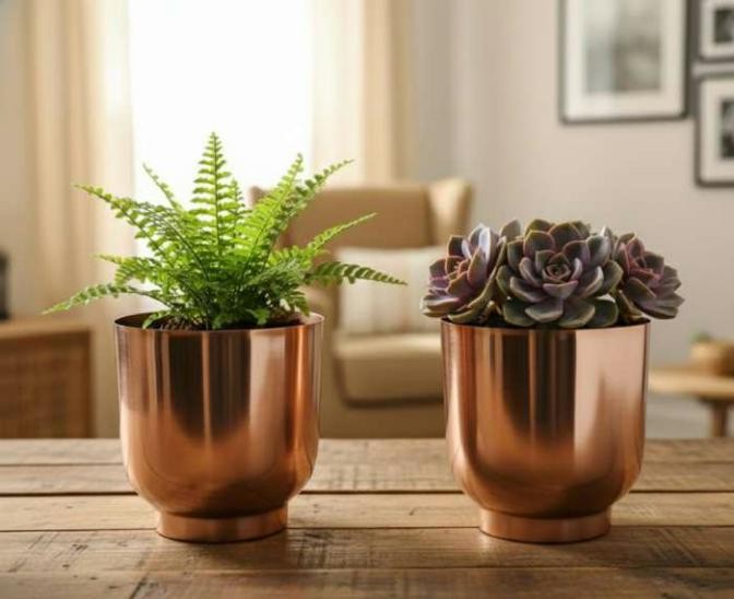 Metal small flower pot in plating brass 1351 copper, image 2 of 2