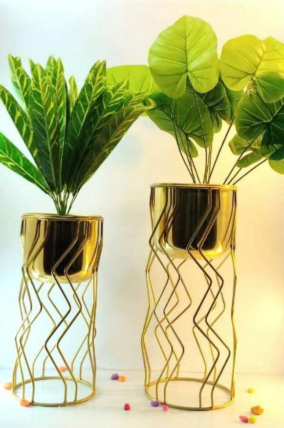 Metal iron planter set of 2 in plating brass copper 1526