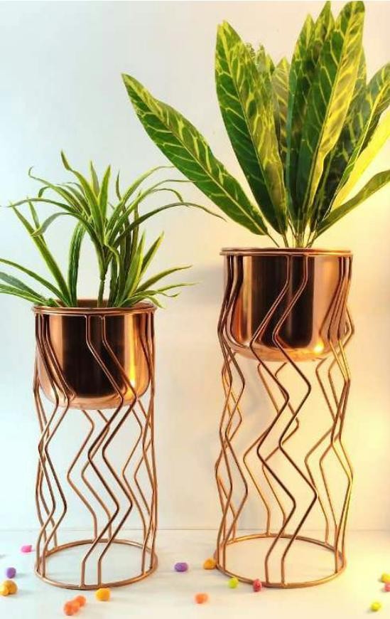 Metal iron planter set of 2 in plating brass copper 1526, image 2 of 2