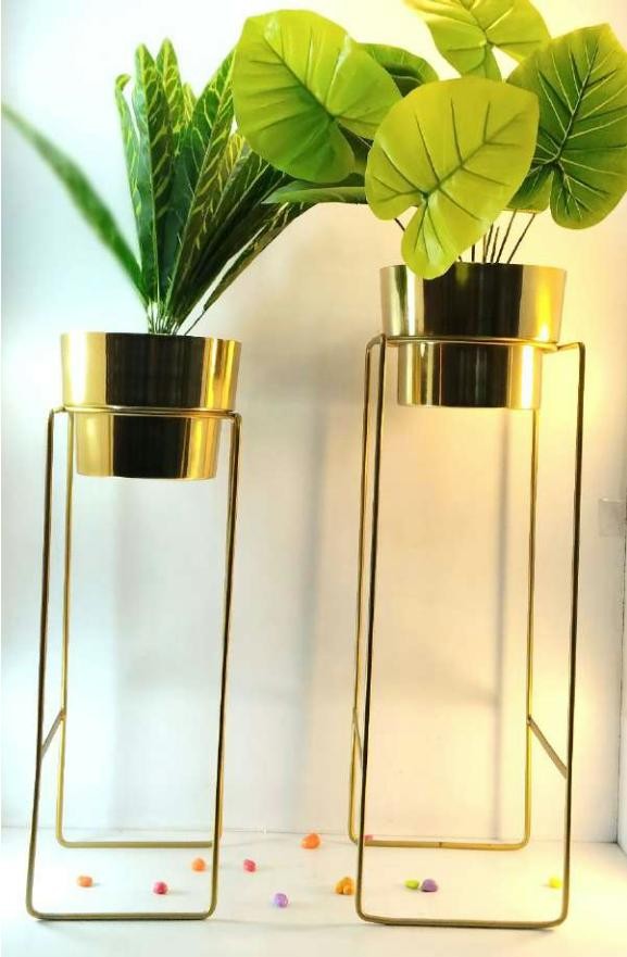 Metal iron planter set of 2 brass copper 1503