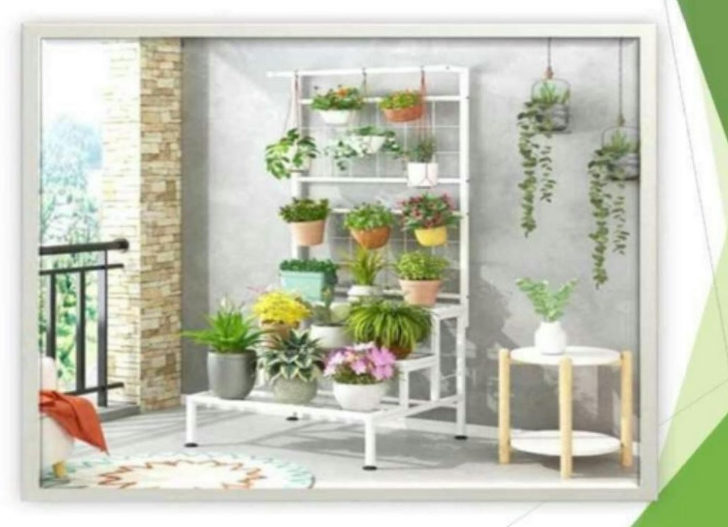 Metal three tier planter stand white 1261