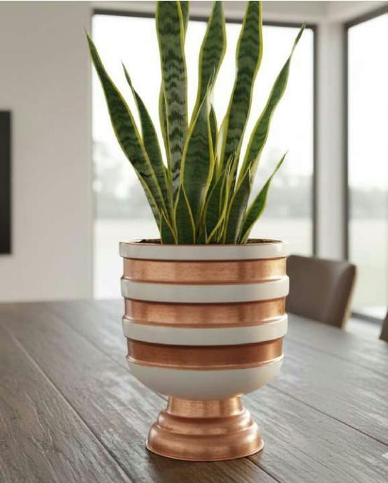 Metal ribbed big planter 1329C
