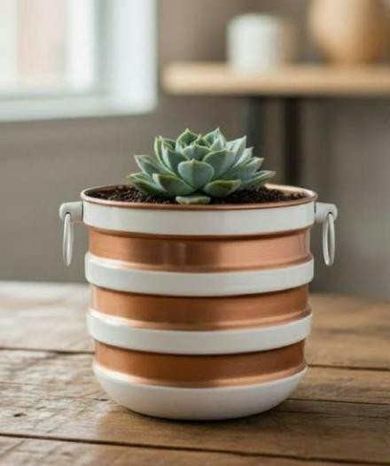 Metal ribbed big planter 1328AB