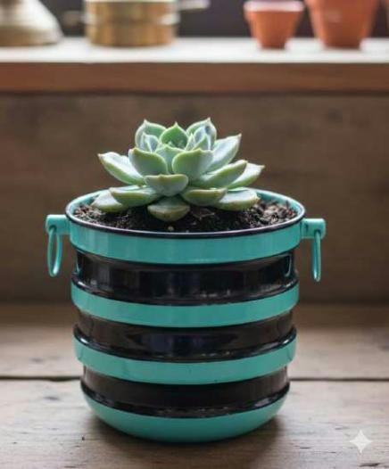 Metal ribbed big planter 1328AB, image 3 of 3