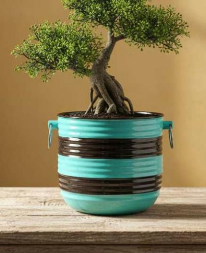 Metal ribbed big planter 1415BC