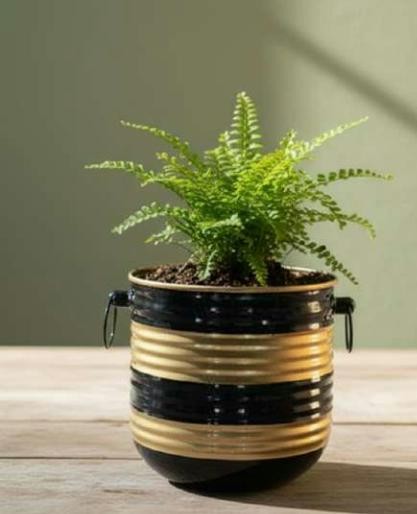 Metal ribbed big planter 1415BC, image 3 of 3