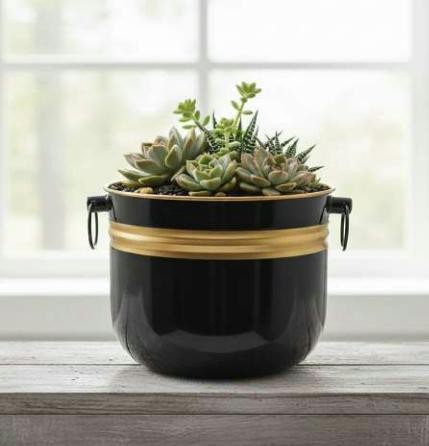 Metal ribbed big planter 1414AB, image 3 of 3