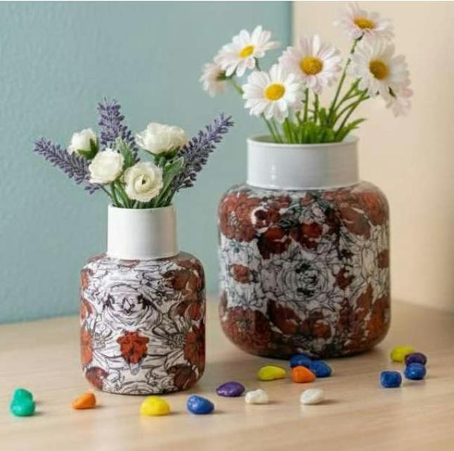 Metal small flower vase set of 2 1423C